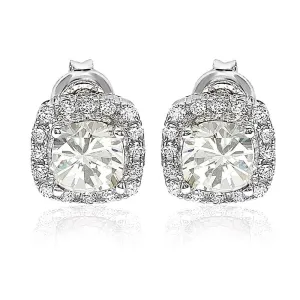 Suzy Levian White Cubic Zirconia Sterling Silver Princess Diana Stud Earrings