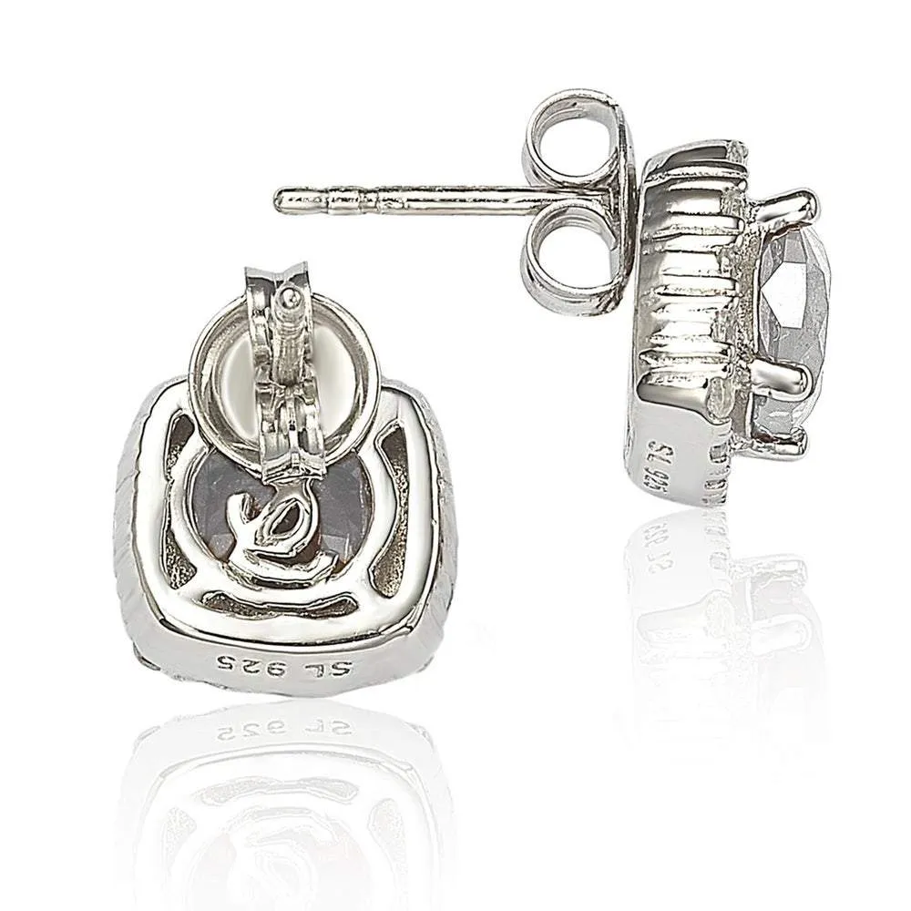 Suzy Levian White Cubic Zirconia Sterling Silver Princess Diana Stud Earrings
