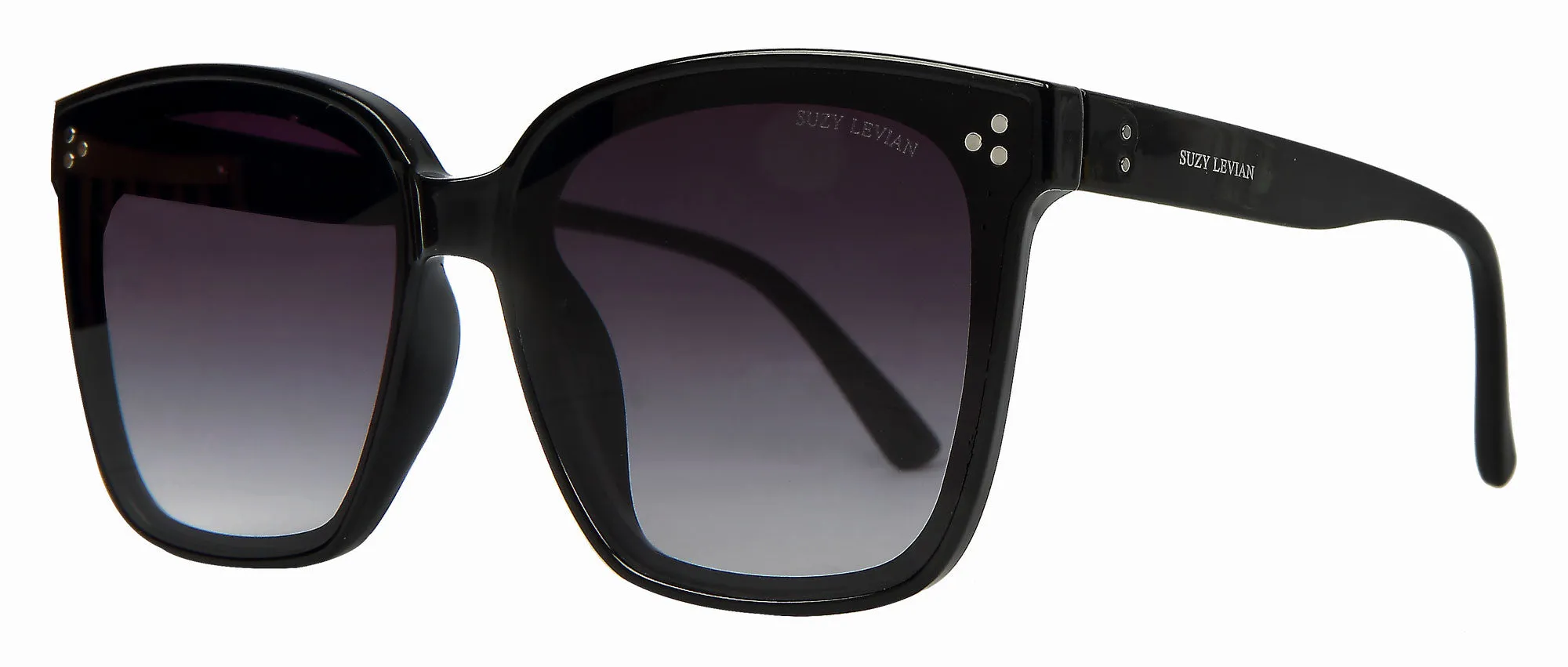 Suzy Levian Women's Black Oversize Square Lens Silver Accent Sunglasses