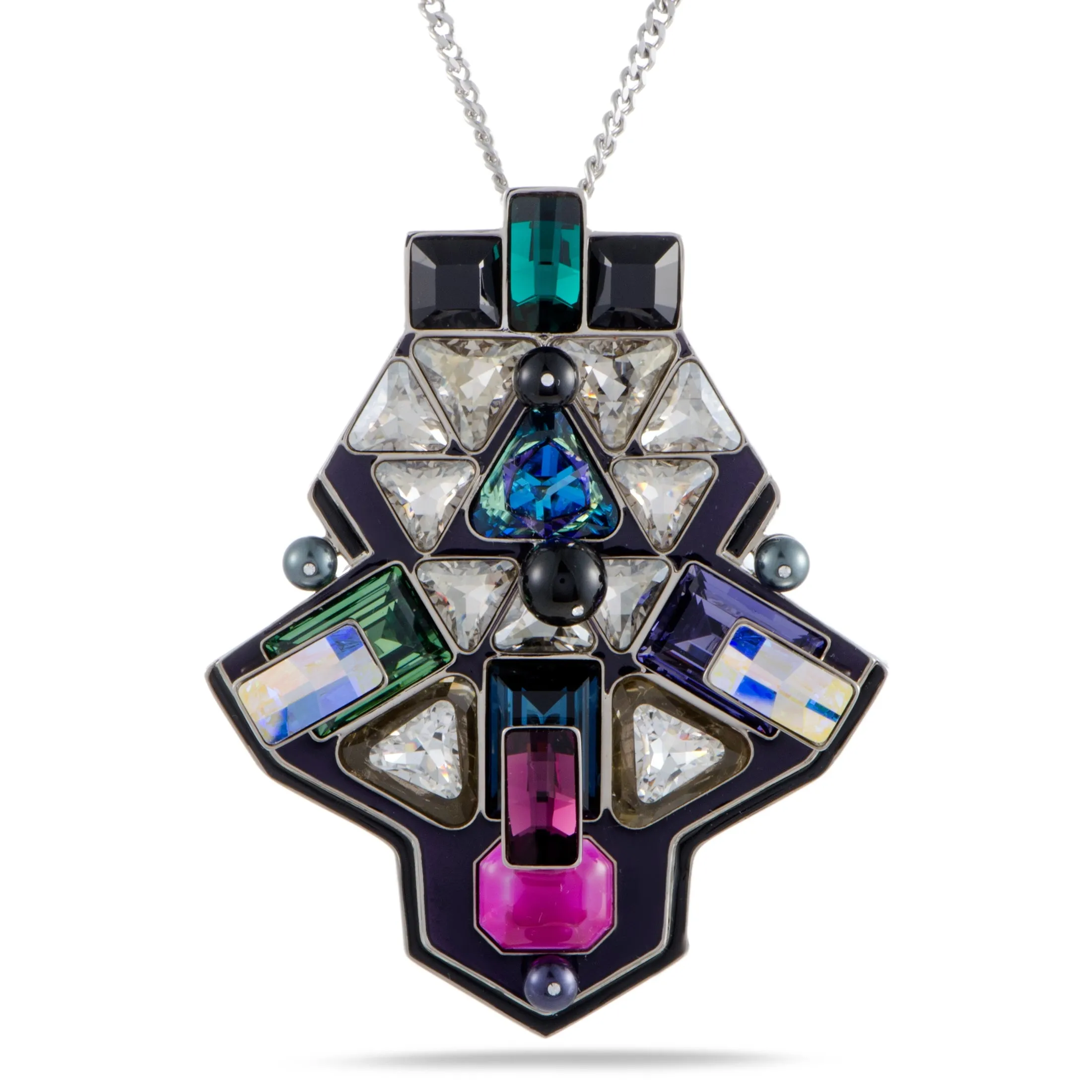 Swarovski Buzz Multicolor Geometric Crystal Pendant Long Chain Necklace