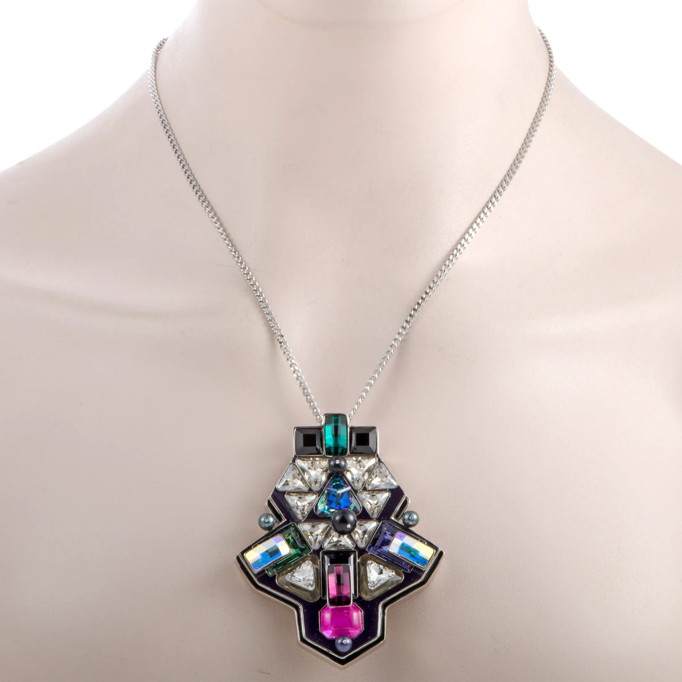 Swarovski Buzz Multicolor Geometric Crystal Pendant Long Chain Necklace