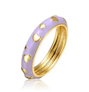 Teens 14k Gold Plated Amethyst Enamel Heart Stacking Band Ring