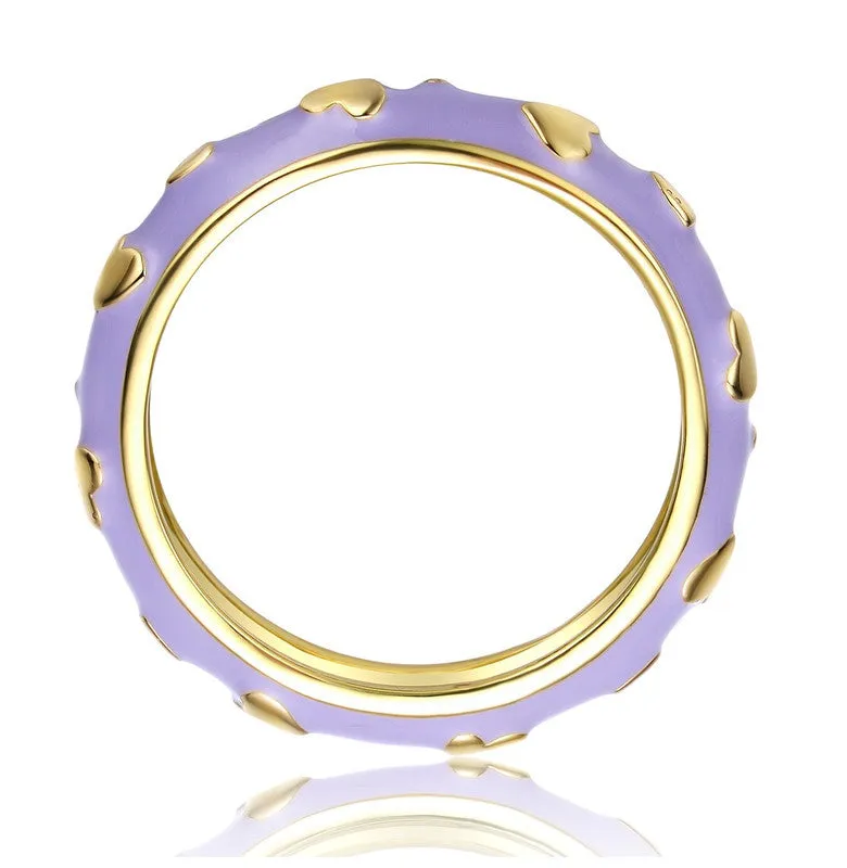 Teens 14k Gold Plated Amethyst Enamel Heart Stacking Band Ring