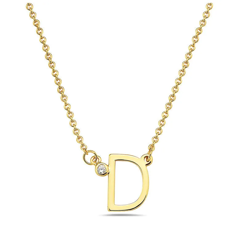 Teens Stylish 14k Gold Plated Cubic Zirconia Initial Necklace