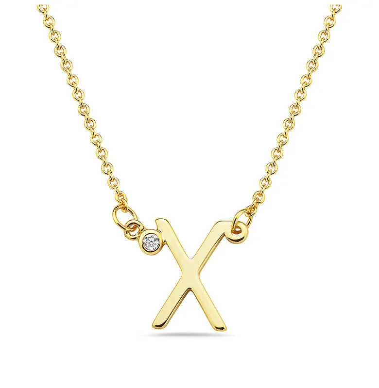Teens Stylish 14k Gold Plated Cubic Zirconia Initial Necklace