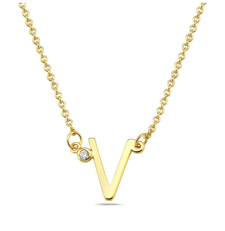 Teens Stylish 14k Gold Plated Cubic Zirconia Initial Necklace