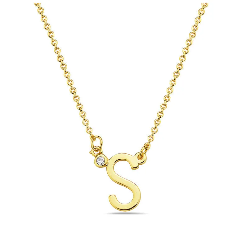 Teens Stylish 14k Gold Plated Cubic Zirconia Initial Necklace