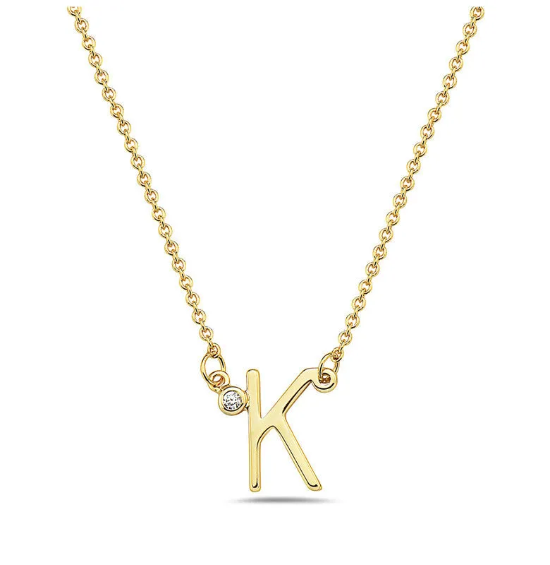 Teens Stylish 14k Gold Plated Cubic Zirconia Initial Necklace