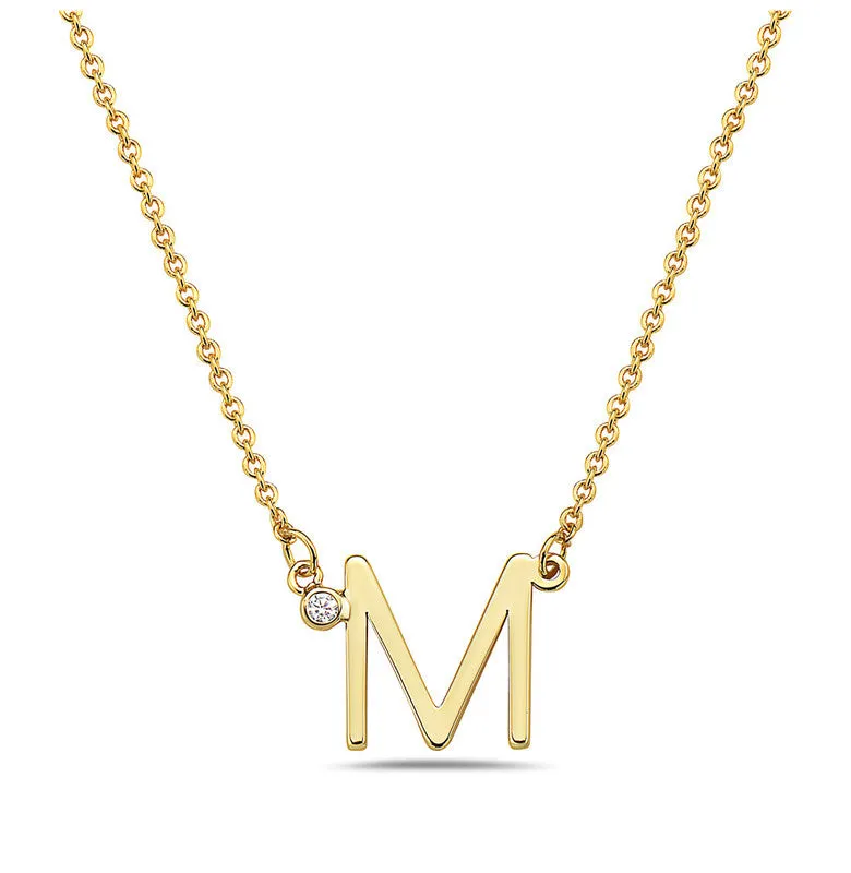 Teens Stylish 14k Gold Plated Cubic Zirconia Initial Necklace