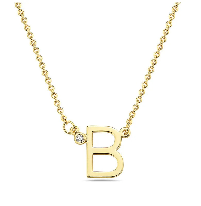 Teens Stylish 14k Gold Plated Cubic Zirconia Initial Necklace