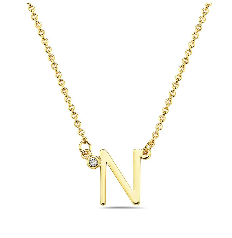 Teens Stylish 14k Gold Plated Cubic Zirconia Initial Necklace