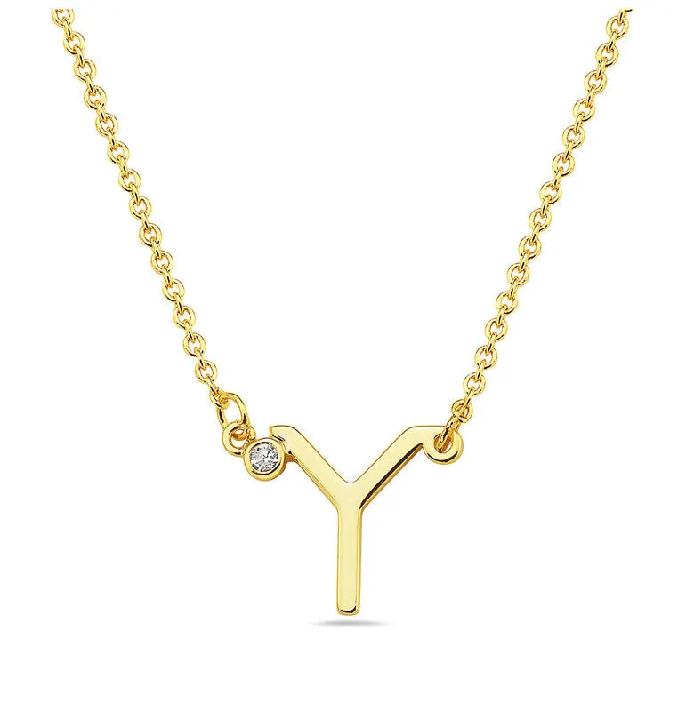 Teens Stylish 14k Gold Plated Cubic Zirconia Initial Necklace