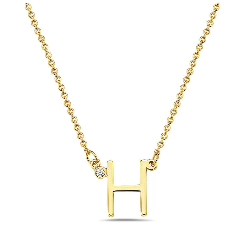 Teens Stylish 14k Gold Plated Cubic Zirconia Initial Necklace