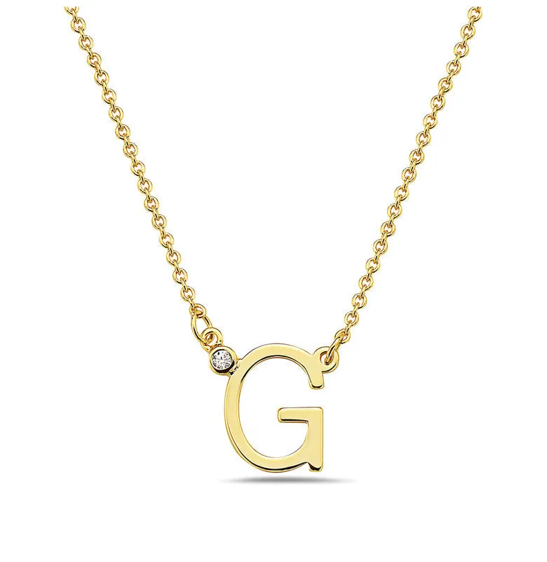 Teens Stylish 14k Gold Plated Cubic Zirconia Initial Necklace