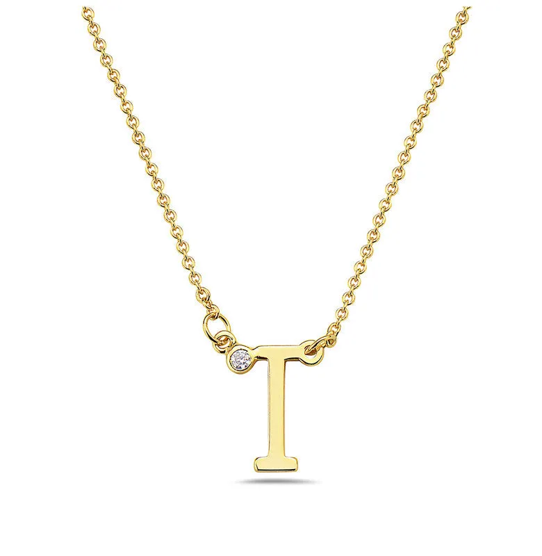 Teens Stylish 14k Gold Plated Cubic Zirconia Initial Necklace