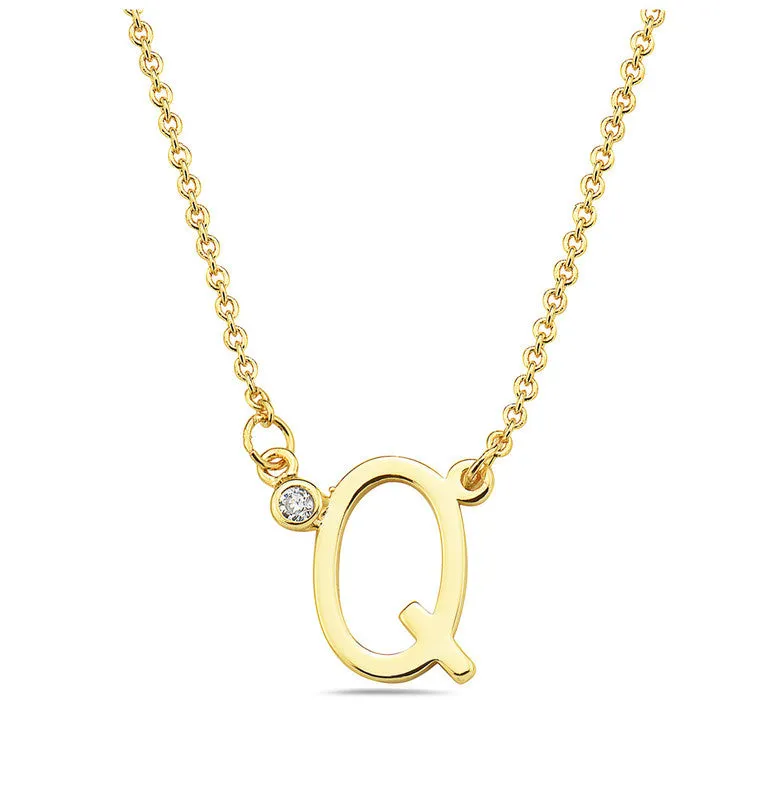Teens Stylish 14k Gold Plated Cubic Zirconia Initial Necklace