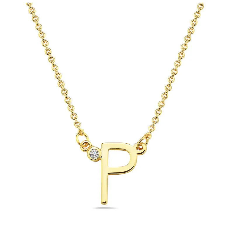 Teens Stylish 14k Gold Plated Cubic Zirconia Initial Necklace