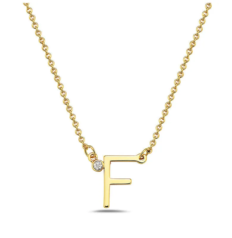 Teens Stylish 14k Gold Plated Cubic Zirconia Initial Necklace