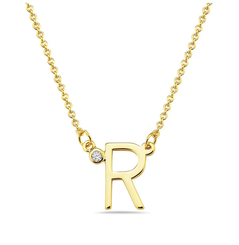 Teens Stylish 14k Gold Plated Cubic Zirconia Initial Necklace