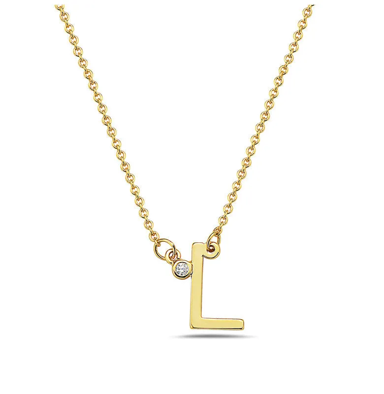 Teens Stylish 14k Gold Plated Cubic Zirconia Initial Necklace