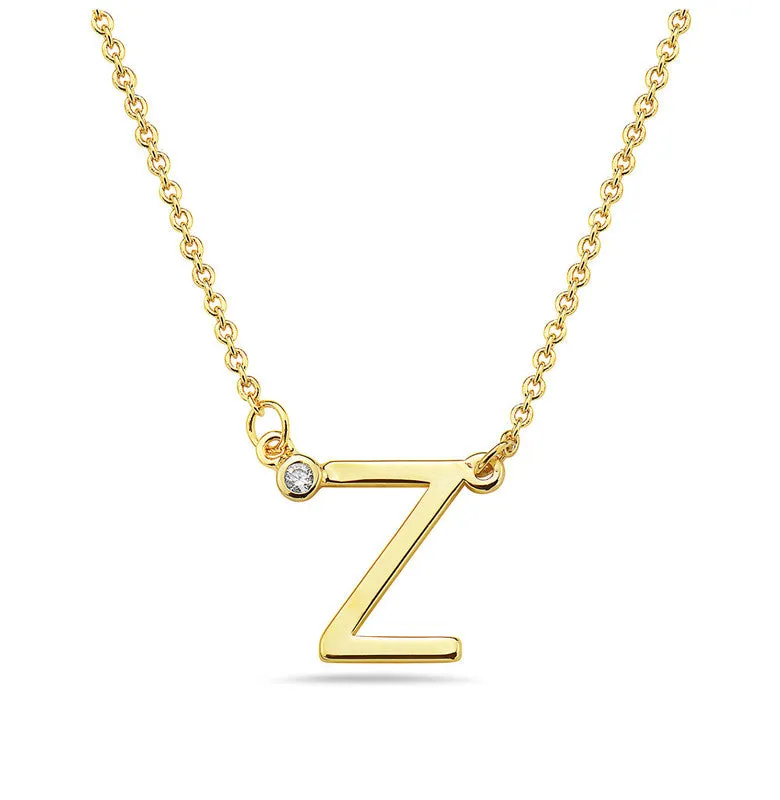 Teens Stylish 14k Gold Plated Cubic Zirconia Initial Necklace