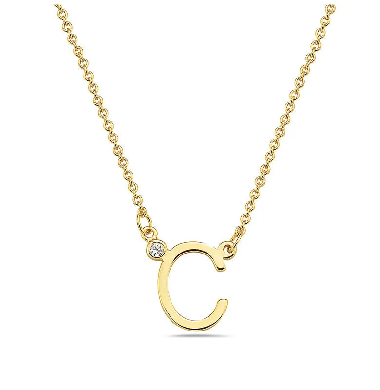 Teens Stylish 14k Gold Plated Cubic Zirconia Initial Necklace