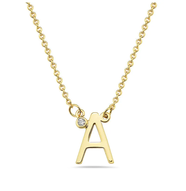 Teens Stylish 14k Gold Plated Cubic Zirconia Initial Necklace