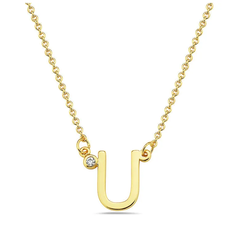 Teens Stylish 14k Gold Plated Cubic Zirconia Initial Necklace