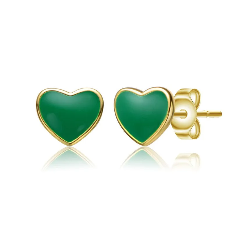 Toddler/Kids 14k Gold Plated Colored Enamel Tiny Flat Heart Stud Earrings