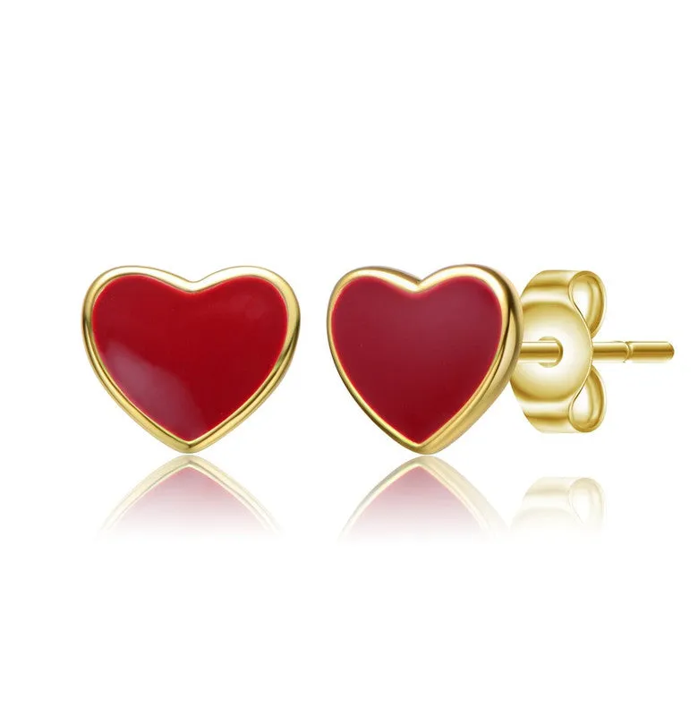 Toddler/Kids 14k Gold Plated Colored Enamel Tiny Flat Heart Stud Earrings