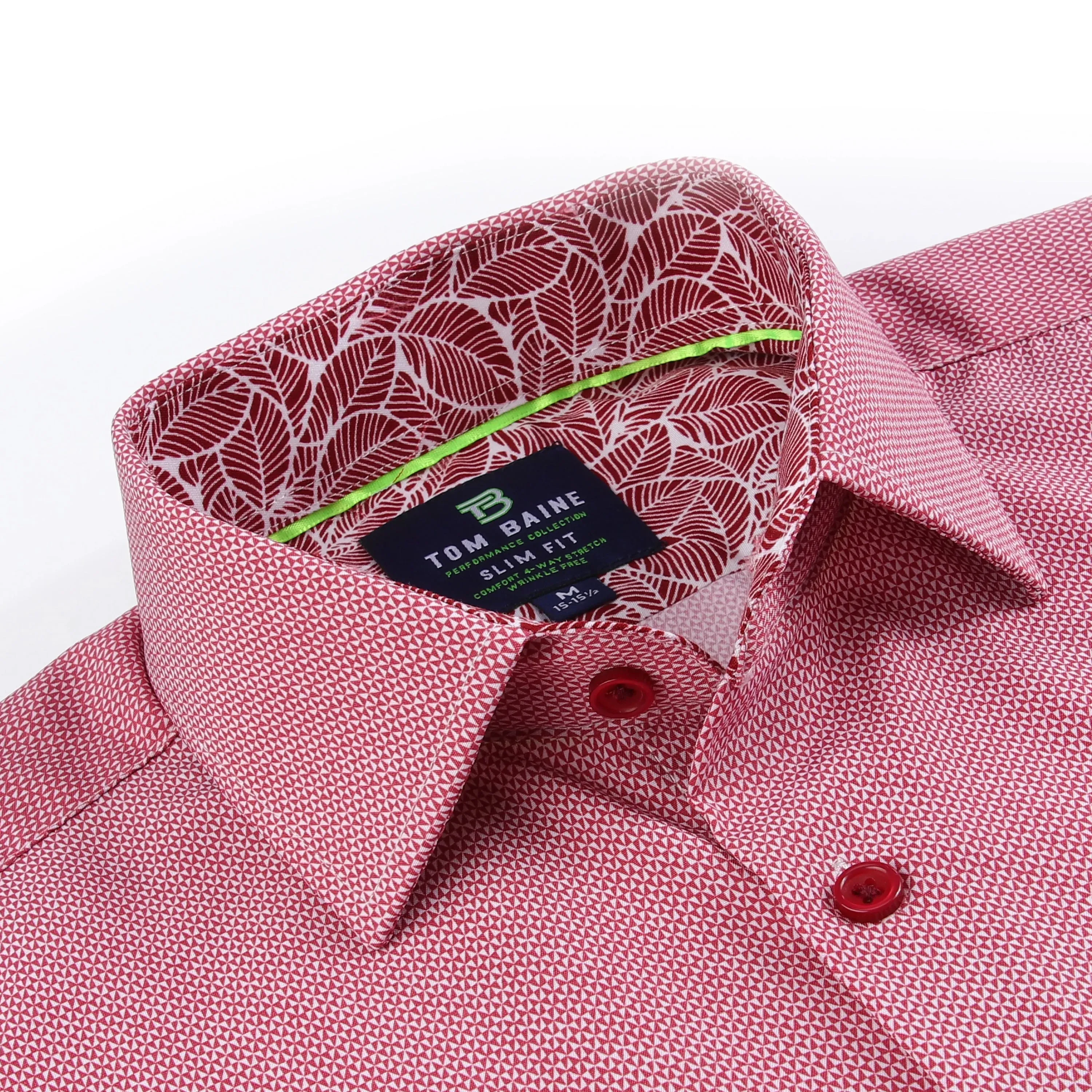 Tom Baine Slim Fit Performance Long Sleeve Geometric Button Down