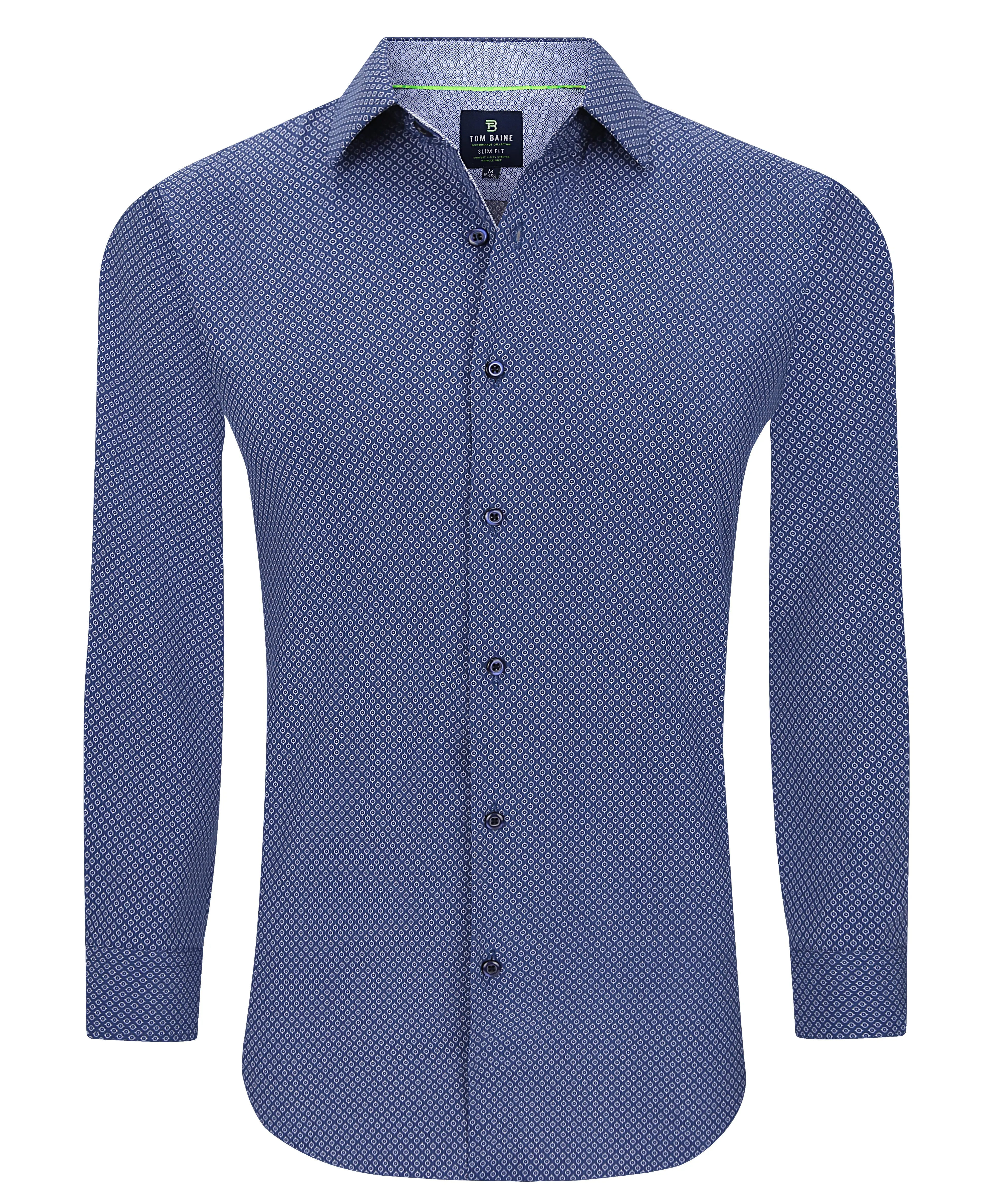 Tom Baine Slim Fit Performance Long Sleeve Geometric Button Down
