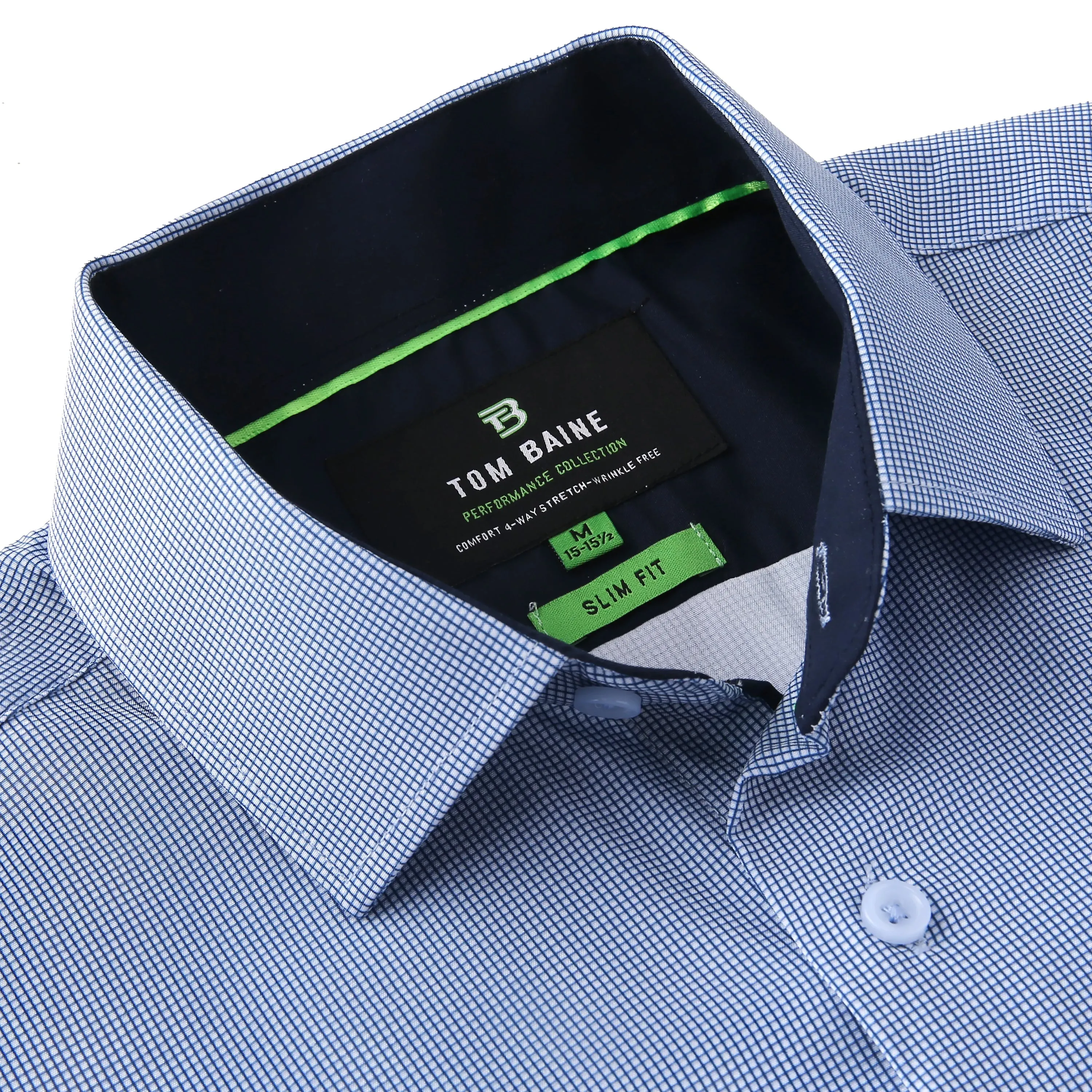 Tom Baine Slim Fit Performance Long Sleeve Mini Plaid Button Down