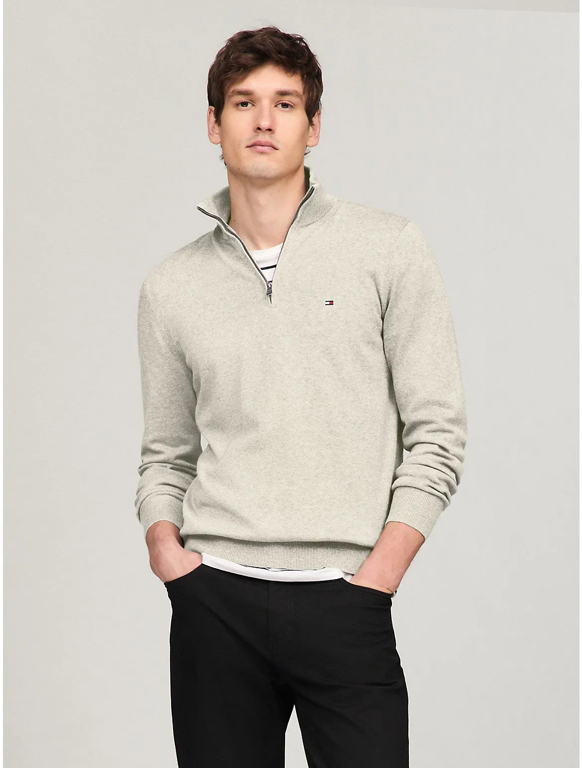 Tommy Hilfiger Men's Flag Logo Quarter-Zip Sweater