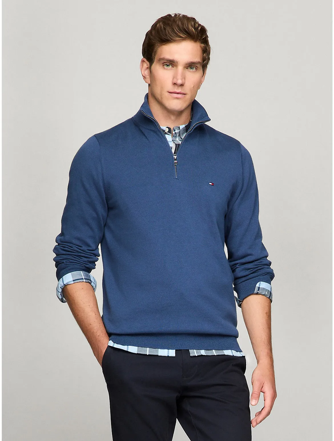 Tommy Hilfiger Men's Flag Logo Quarter-Zip Sweater
