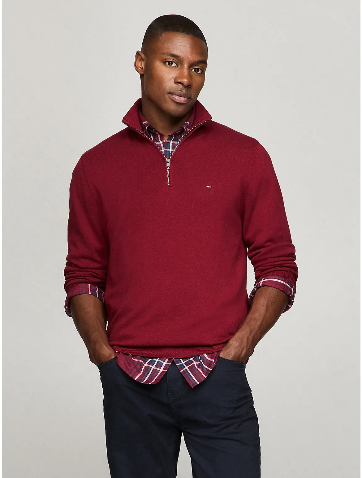 Tommy Hilfiger Men's Flag Logo Quarter-Zip Sweater