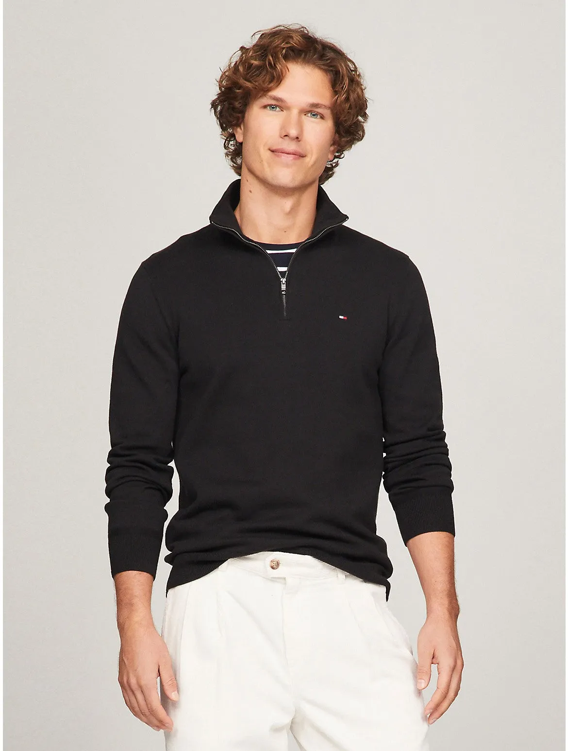 Tommy Hilfiger Men's Flag Logo Quarter-Zip Sweater