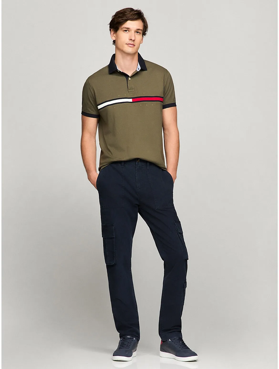Tommy Hilfiger Men's Regular Fit Embroidered Stripe Logo Polo