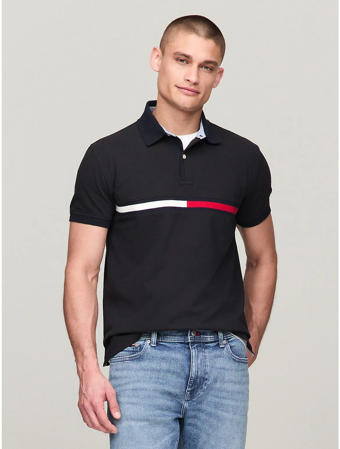 Tommy Hilfiger Men's Regular Fit Embroidered Stripe Logo Polo