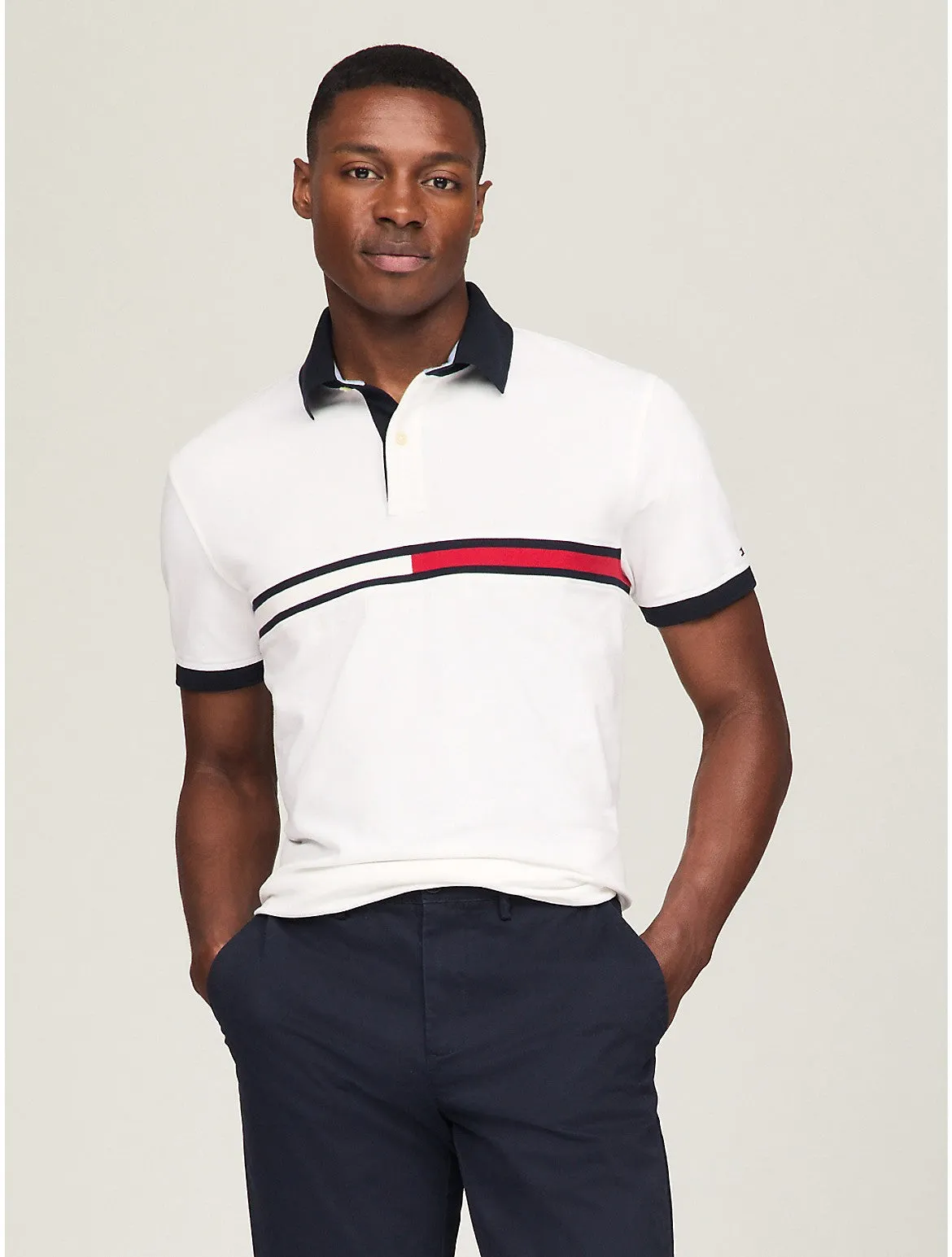Tommy Hilfiger Men's Regular Fit Embroidered Stripe Logo Polo