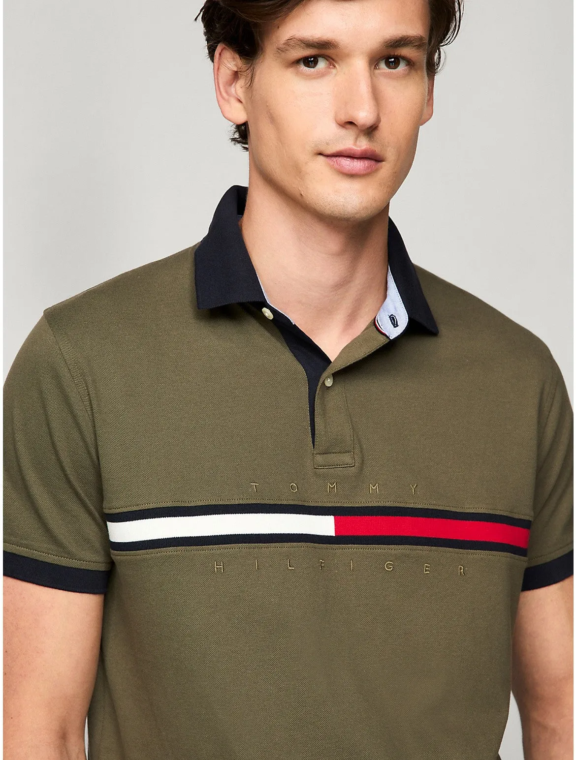 Tommy Hilfiger Men's Regular Fit Embroidered Stripe Logo Polo