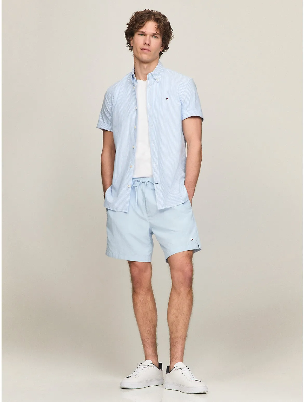Tommy Hilfiger Men's Regular Fit Stripe Short-Sleeve Oxford Shirt