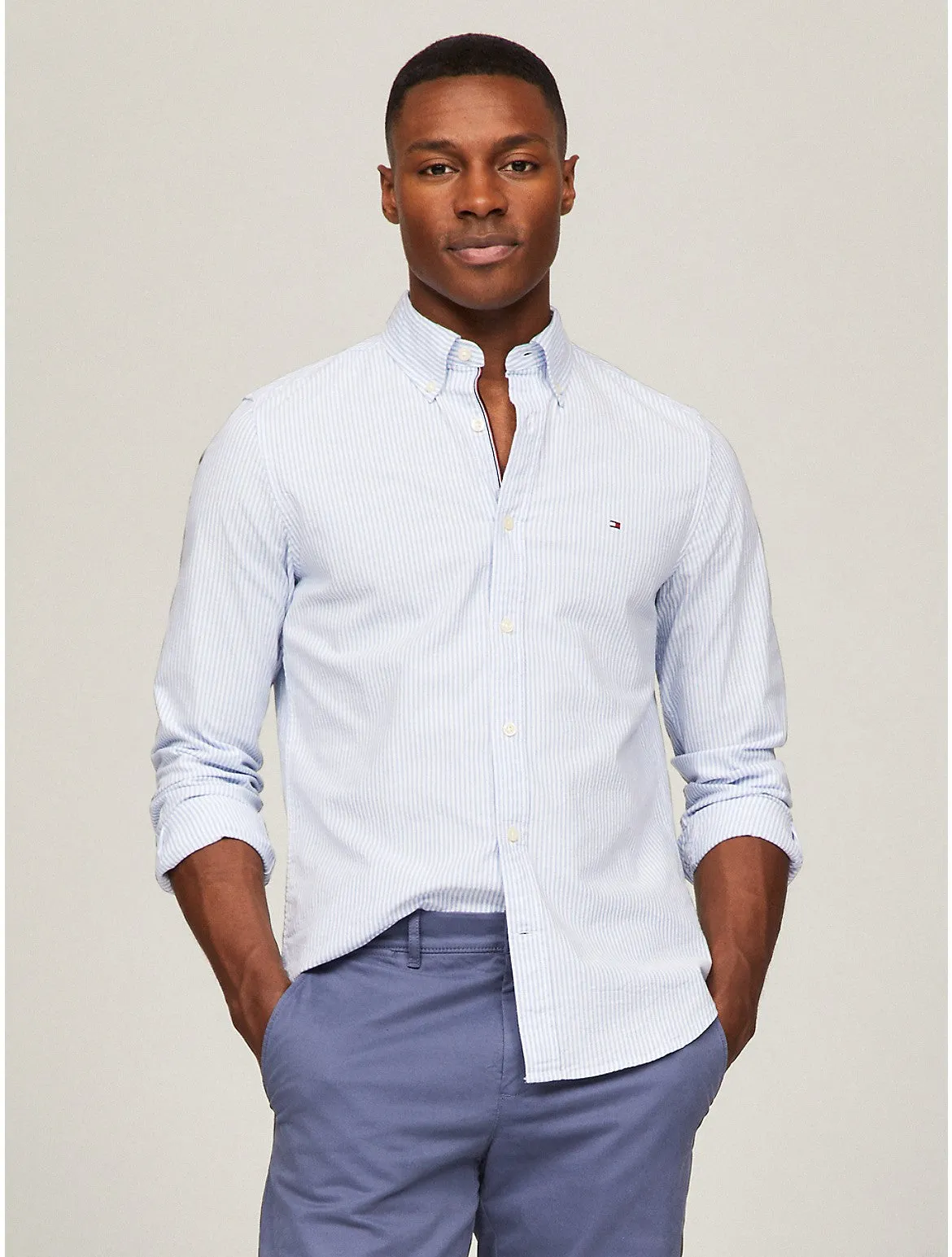 Tommy Hilfiger Men's Regular Fit Stripe Stretch Oxford Shirt