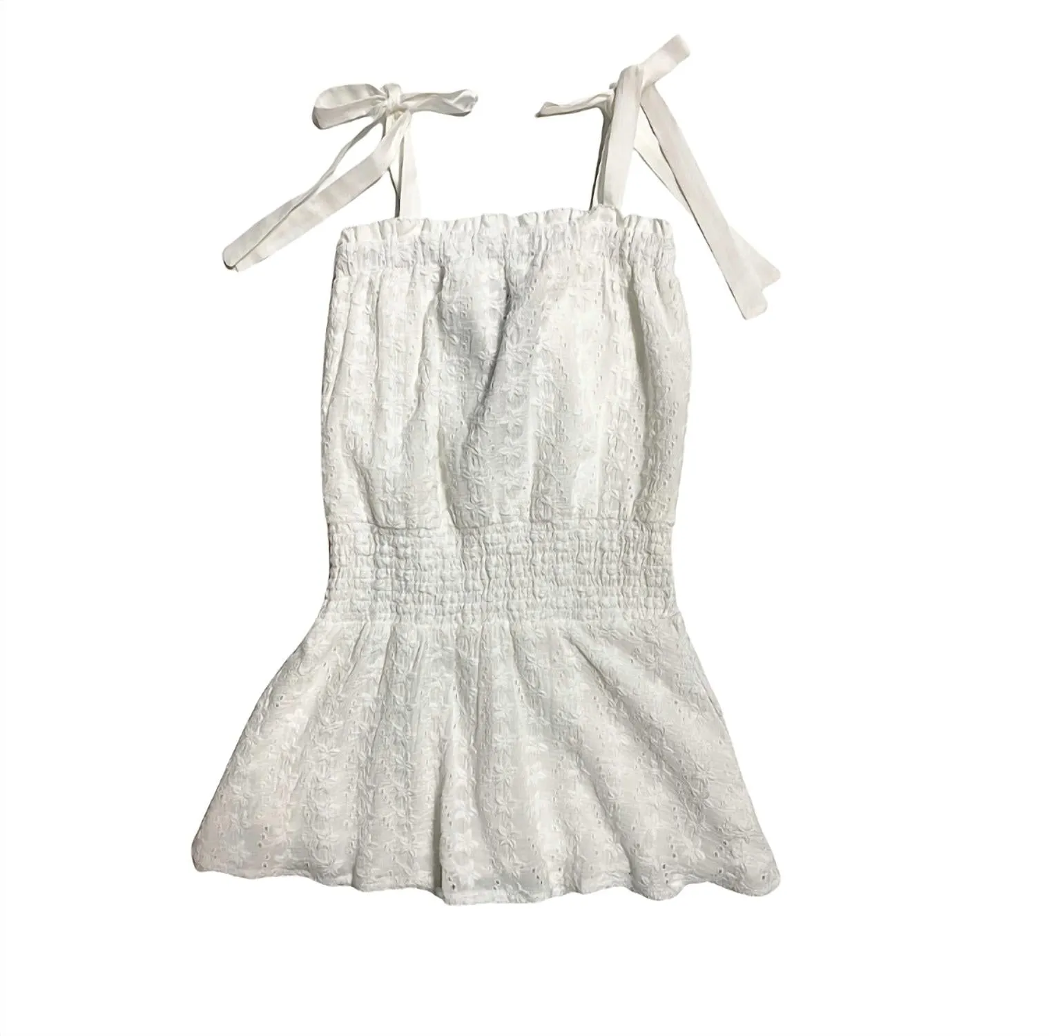 Tween Karlie Romper Dress In White Eyelet
