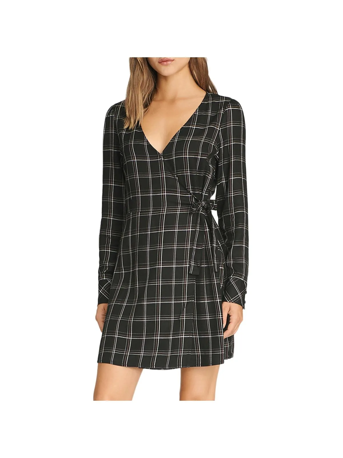 Upbeat Womens Faux Wrap Plaid Party Dress