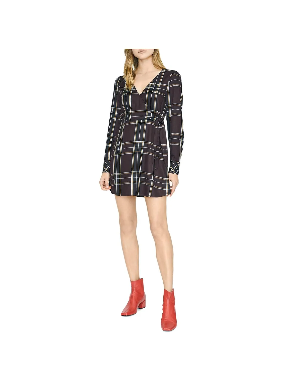 Upbeat Womens Faux Wrap Plaid Party Dress