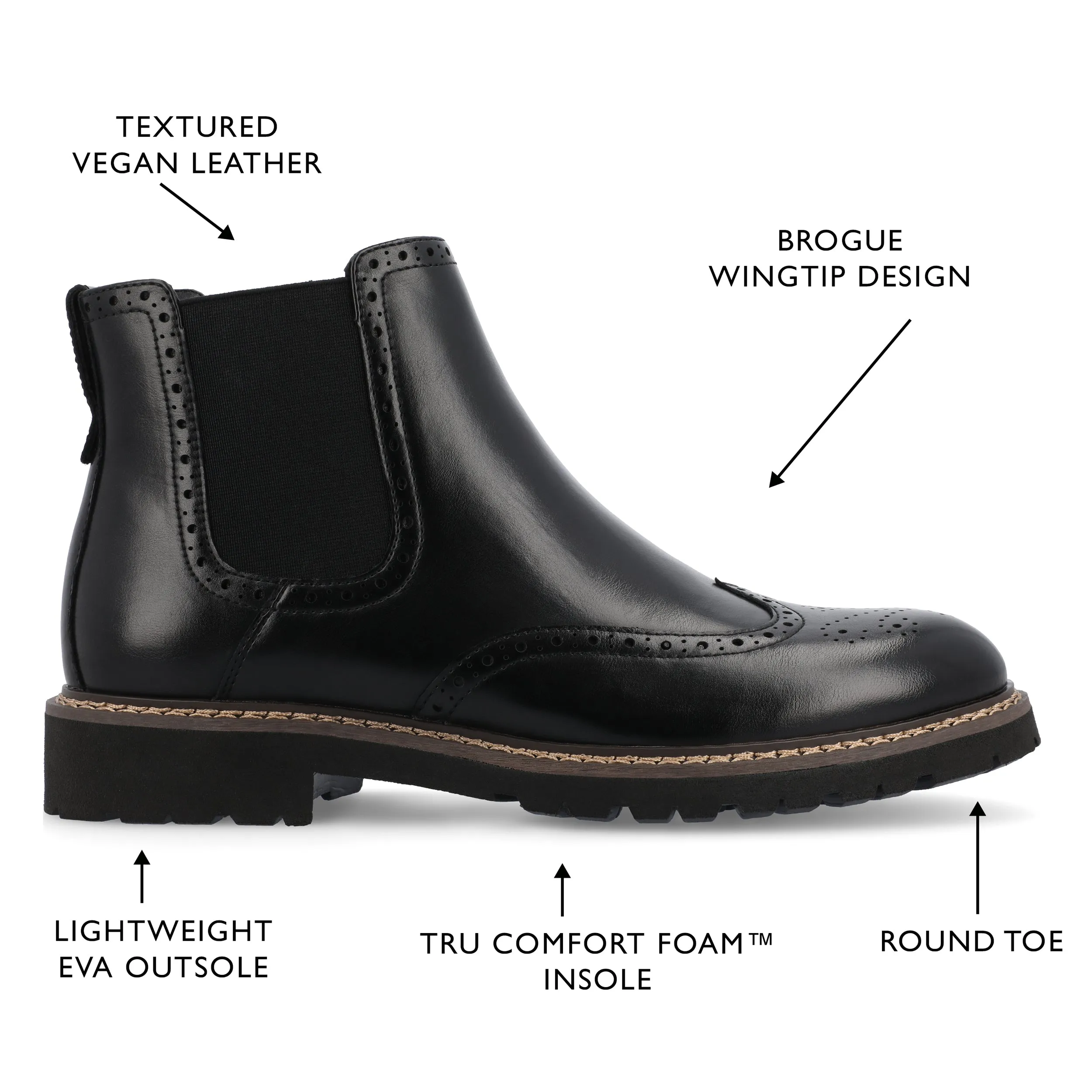 Vance Co. Hogan Wingtip Chelsea Boot