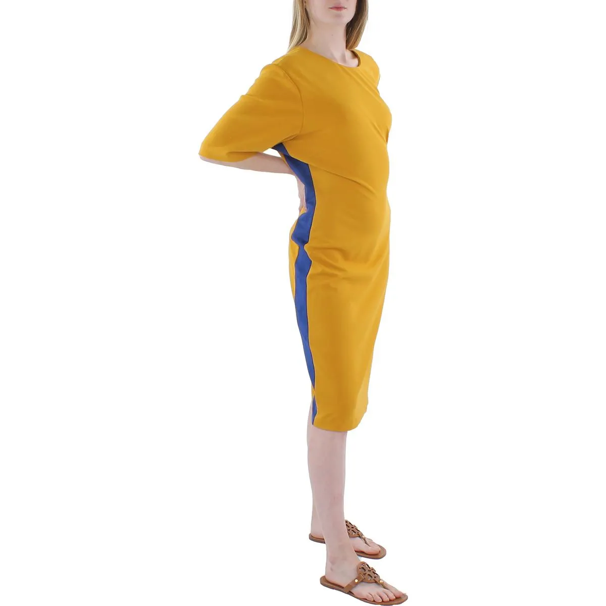 Womens Crepe Colorblock Sheath Dress