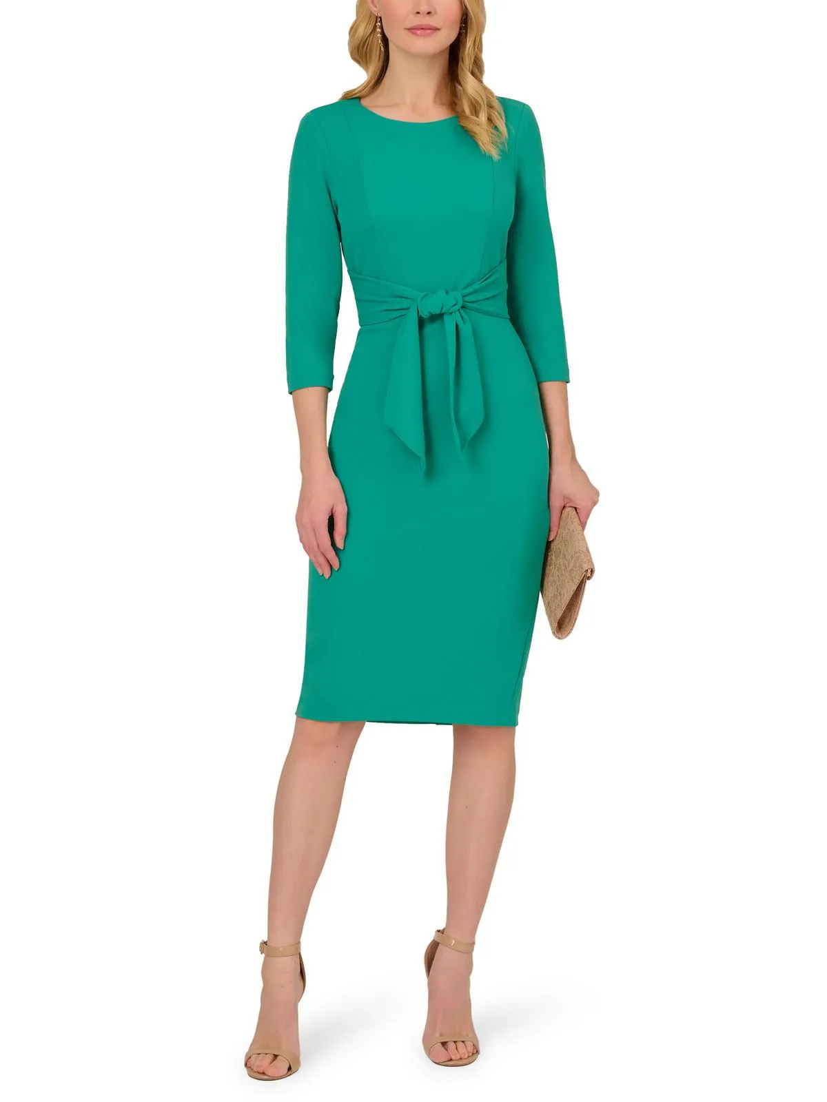 Womens Crepe Knee-Length Sheath Dress