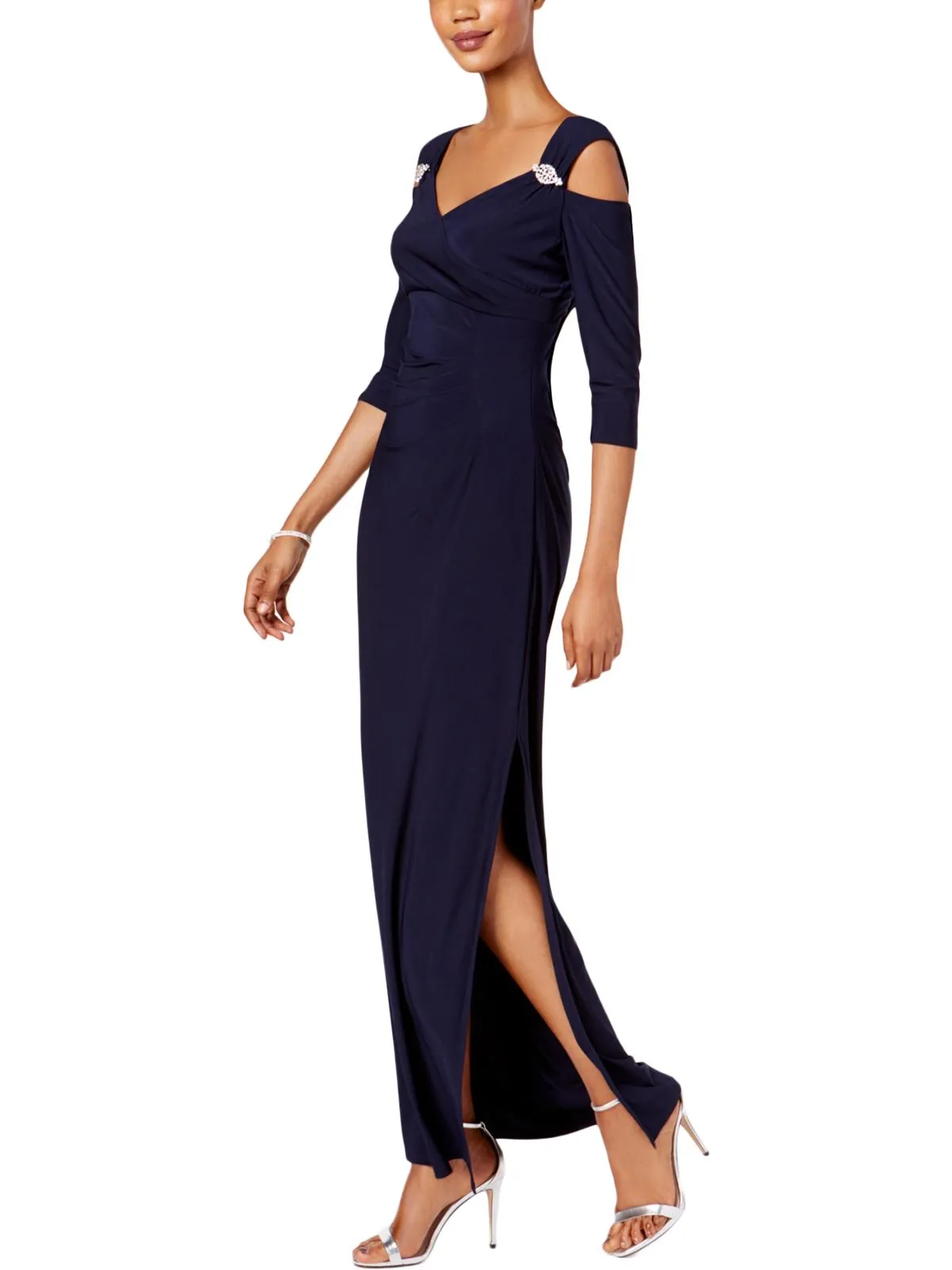 Womens Embellished Cold Shoulder Evening Dress